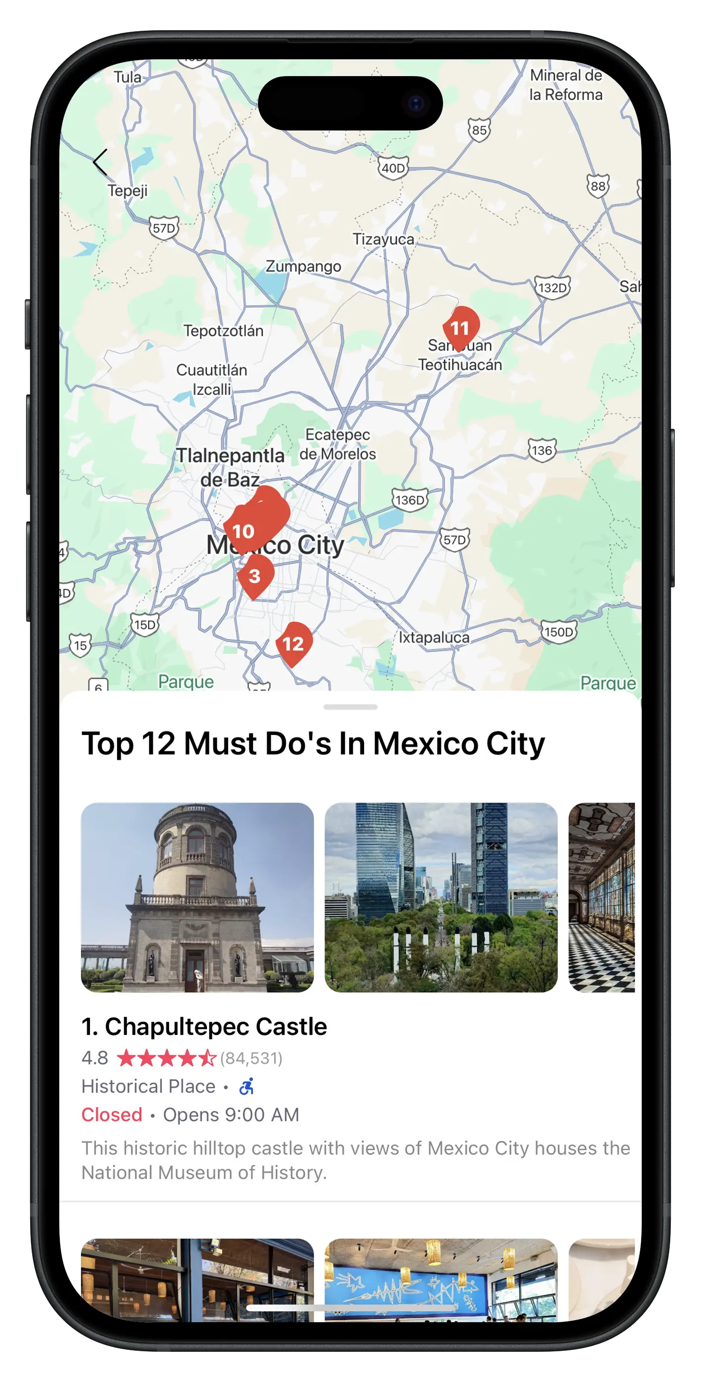 App screenshot - Top 12 Must Do's in Mexico City Map